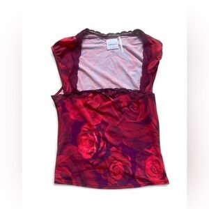 Out From Under Red and purple rose lace square neckline top. Size medium. New